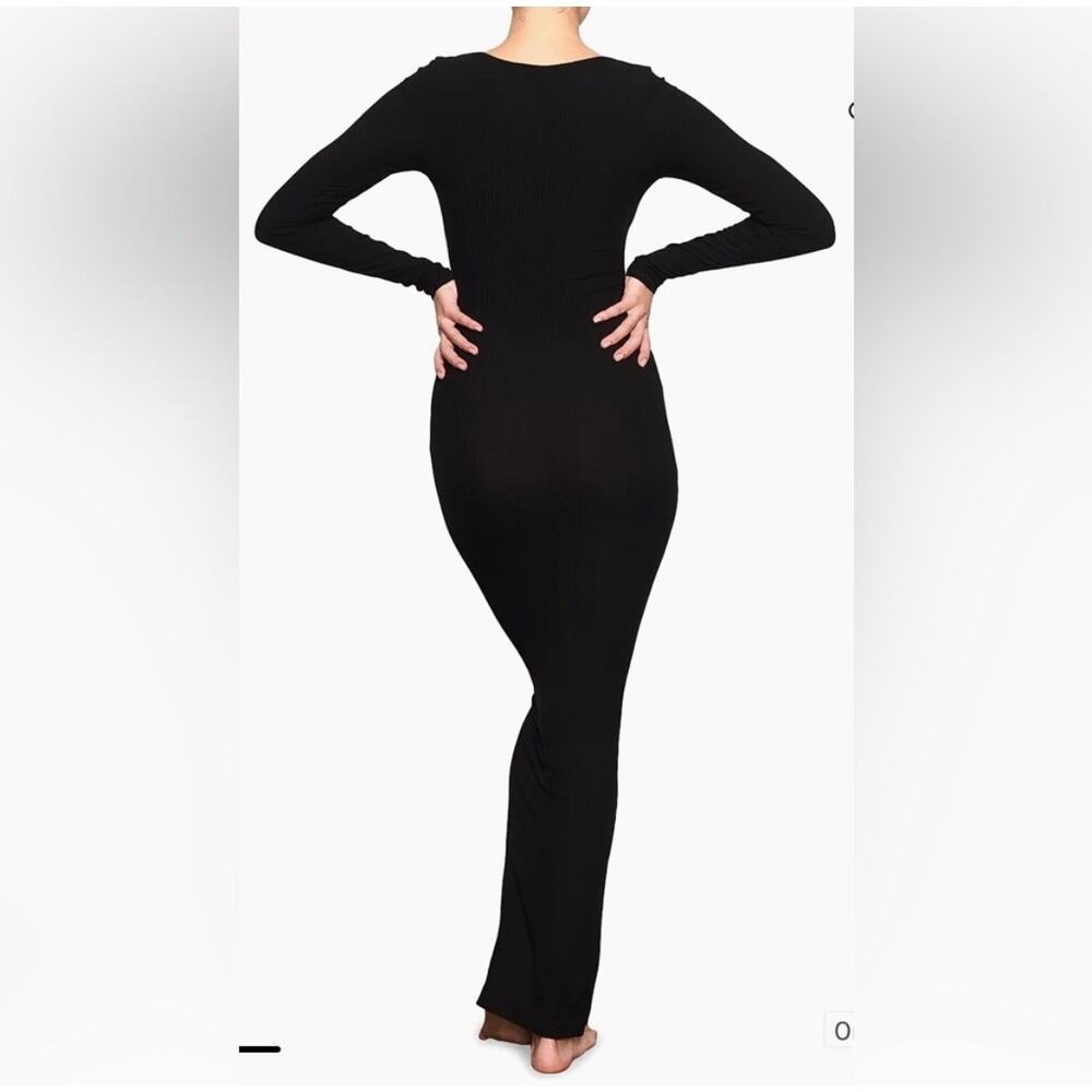 SKIMS Soft Lounge Long Sleeve Dress Onyx black bodycon maxi size small - Picture 3 of 9